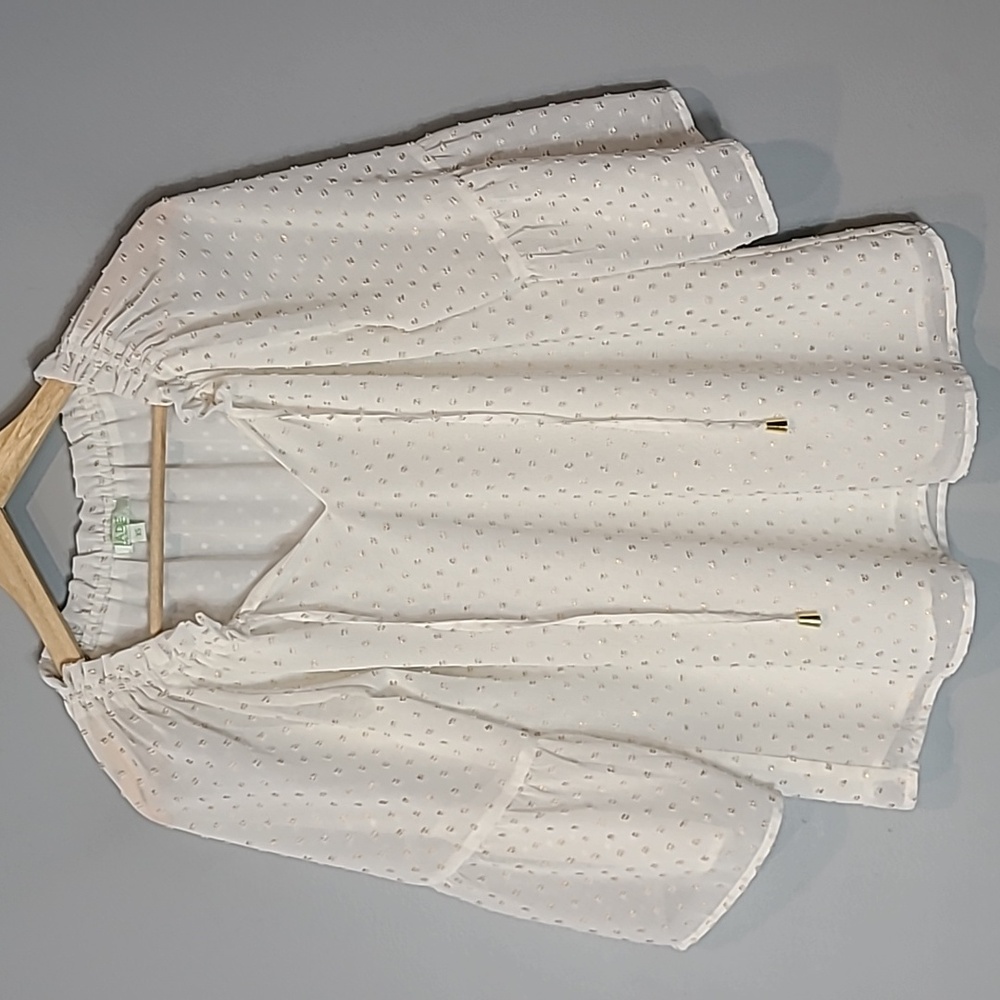 Jade‎ by Melody Tam Cream Gold Top Dressy Coastal Office Summer Preppy Ricoco XS
